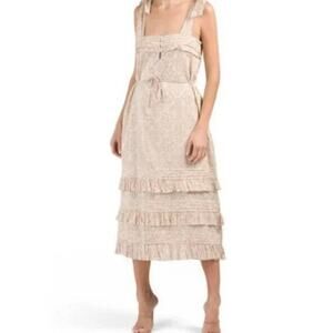 Cleobella Zane Ruffle Cottage Midi Shift Cotton Blush Cream Dress Size XS